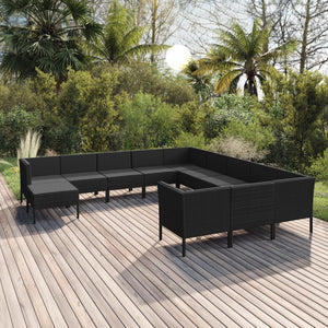 Set Divani da Giardino 12 pz con Cuscini in Polyrattan Nero 3094525