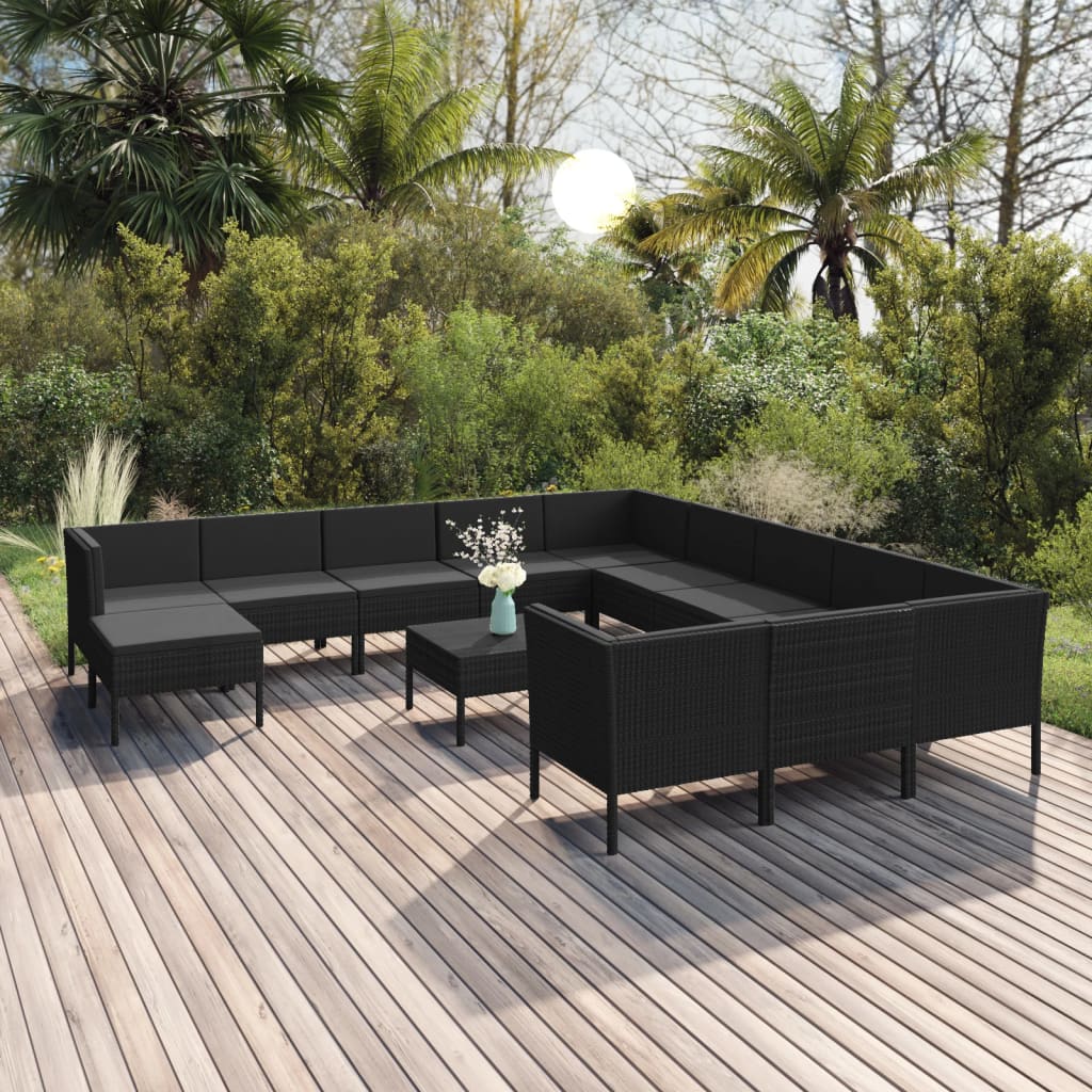 Set Divani da Giardino 13 pz con Cuscini in Polyrattan Nero cod mxl 38460