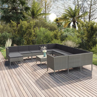 Set Divani da Giardino 13 pz con Cuscini in Polyrattan Grigio