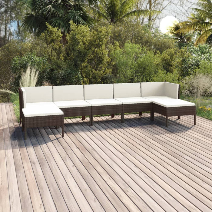 Set Divani da Giardino 7 pz con Cuscini in Polyrattan Marrone cod mxl 38462