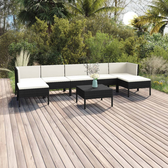 Set Divani da Giardino 8 pz con Cuscini in Polyrattan Nero cod mxl 38470