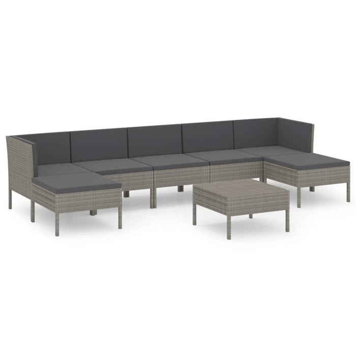 Set Divani da Giardino 8 pz con Cuscini in Polyrattan Grigio 3094546