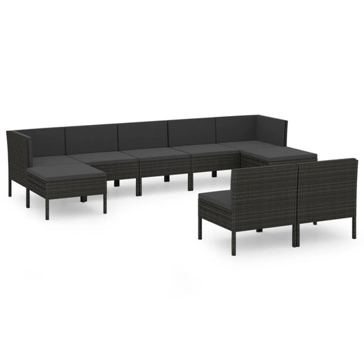 Set Divani da Giardino 9 pz con Cuscini in Polyrattan Nero 3094549