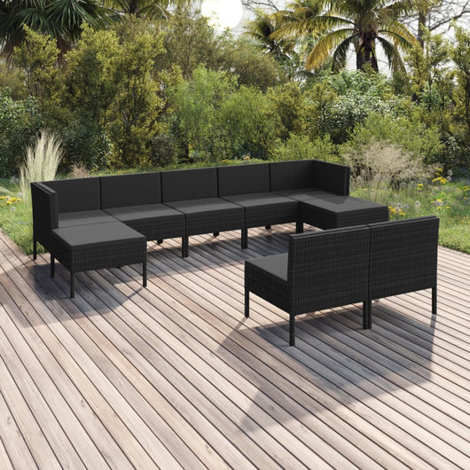 Set Divani da Giardino 9 pz con Cuscini in Polyrattan Nero 3094549