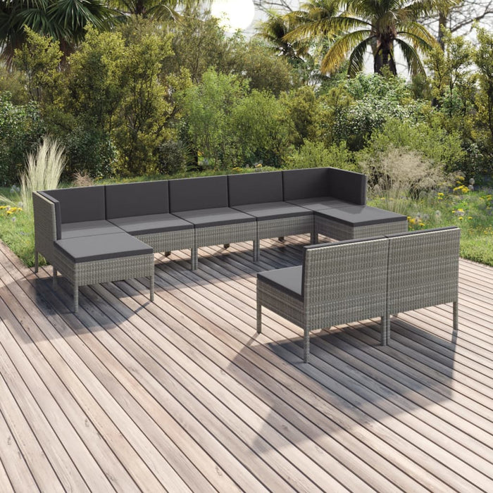 Set Divani da Giardino 9 pz con Cuscini in Polyrattan Grigio cod mxl 44226