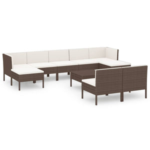 Set Divani da Giardino 10 pz con Cuscini in Polyrattan Marrone cod mxl 38467