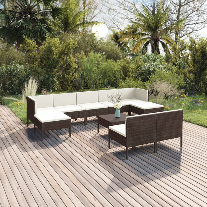 Set Divani da Giardino 10 pz con Cuscini in Polyrattan Marrone cod mxl 38467