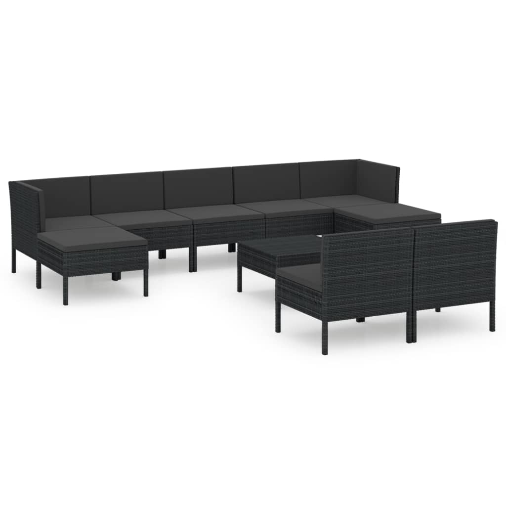 Set Divani da Giardino 10 pz con Cuscini in Polyrattan Nero cod mxl 38473