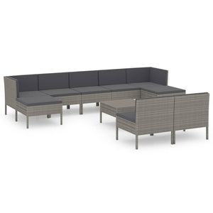 Set Divani da Giardino 10 pz con Cuscini in Polyrattan Grigio 3094554