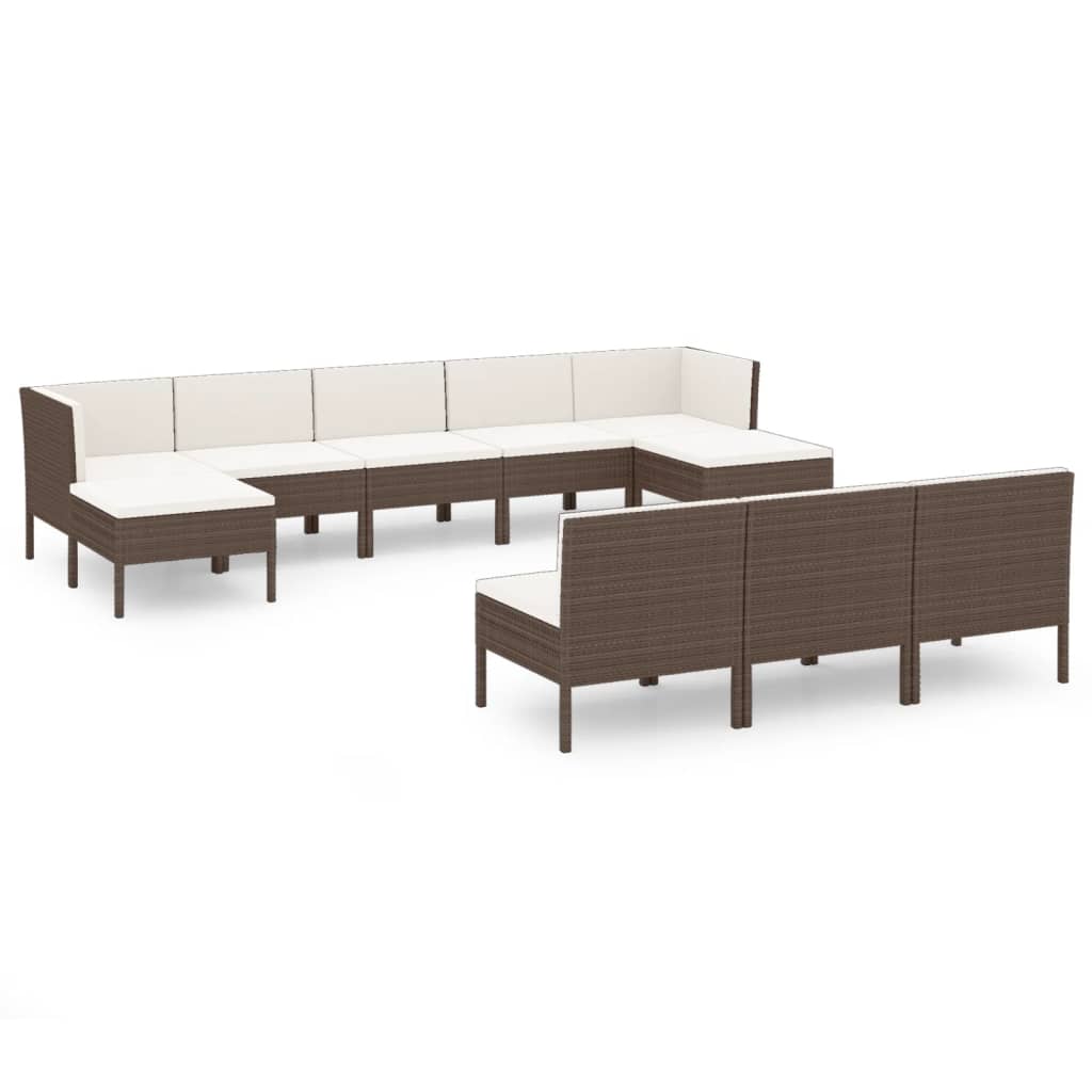 Set Divani da Giardino 10 pz con Cuscini in Polyrattan Marrone 3094567