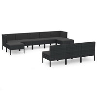 Set Divani da Giardino 10 pz con Cuscini in Polyrattan Nero 3094569