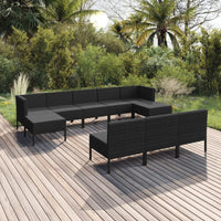 Set Divani da Giardino 10 pz con Cuscini in Polyrattan Nero 3094569