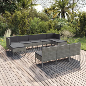 Set Divani da Giardino 10 pz con Cuscini in Polyrattan Grigio cod mxl 38480