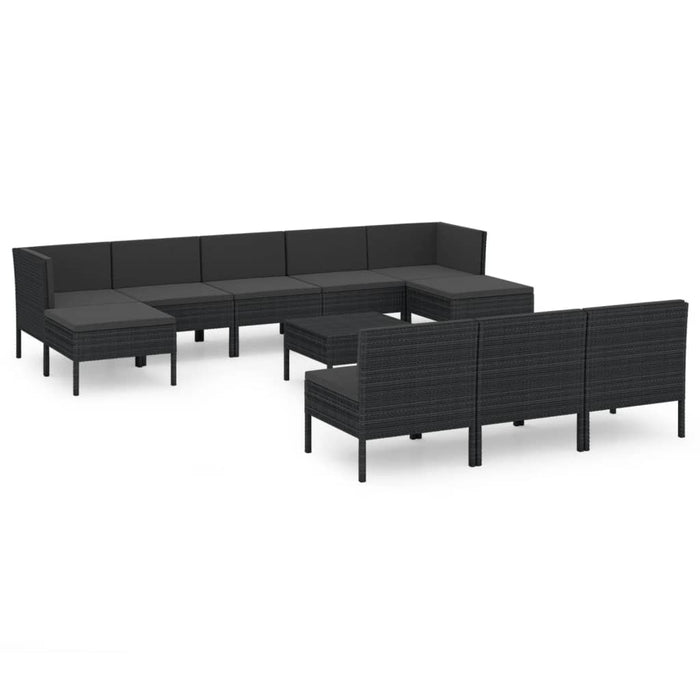 Set Divani da Giardino 11 pz con Cuscini in Polyrattan Nero cod mxl 38479