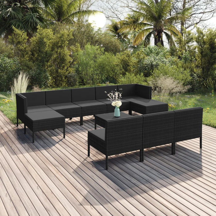 Set Divani da Giardino 11 pz con Cuscini in Polyrattan Nero cod mxl 38479