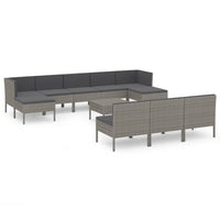 Set Divani da Giardino 11 pz con Cuscini in Polyrattan Grigio