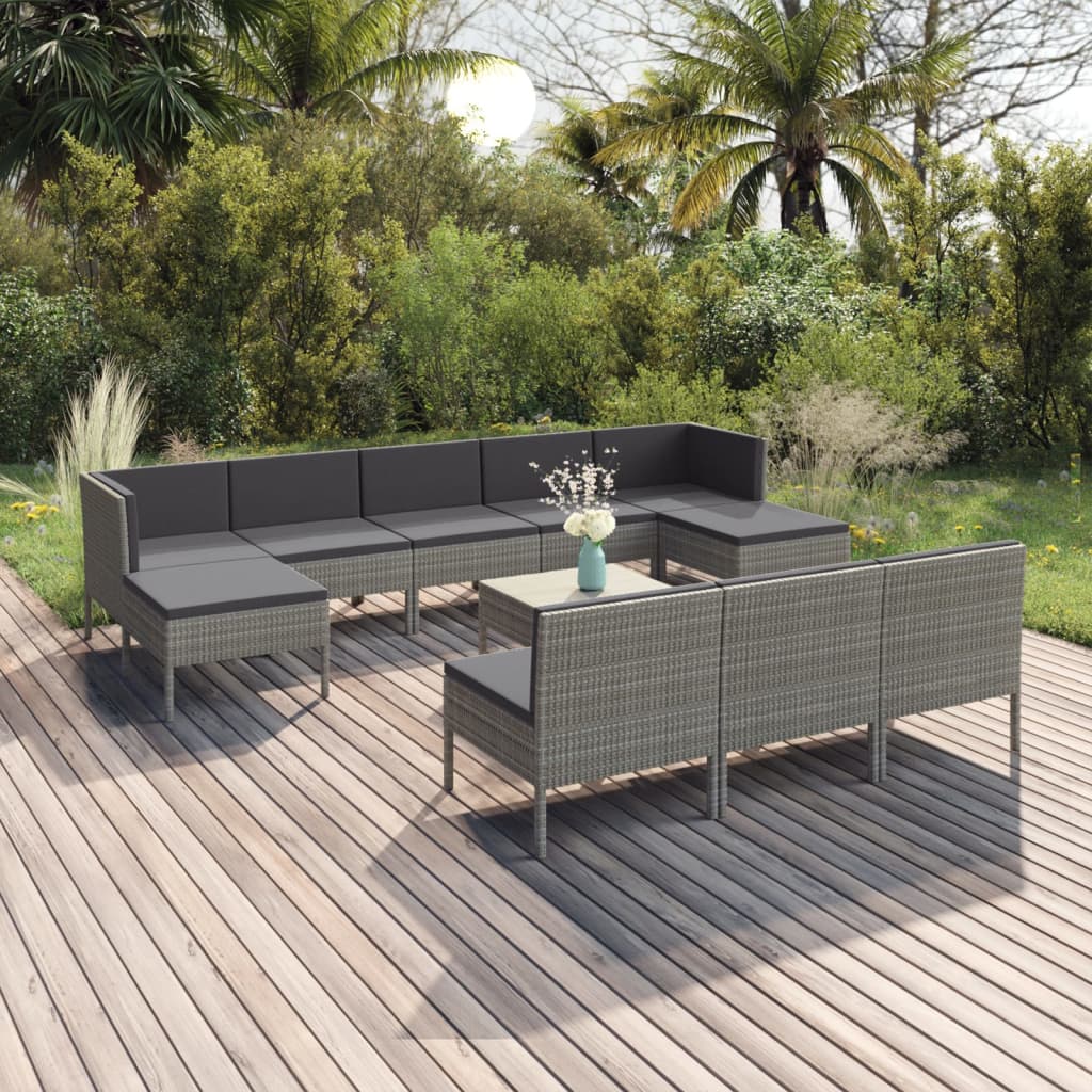 Set Divani da Giardino 11 pz con Cuscini in Polyrattan Grigio cod mxl 38482