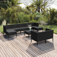 Set Divani da Giardino 10 pz con Cuscini in Polyrattan Nero 3094577