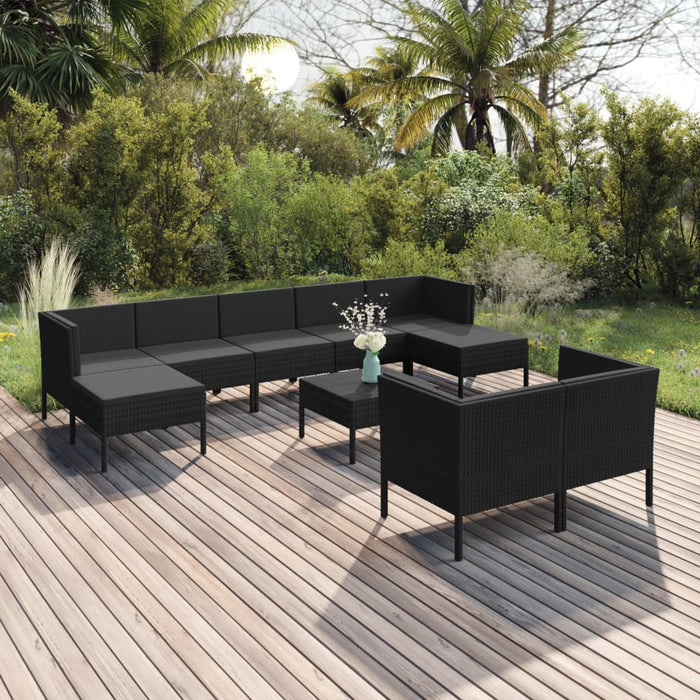 Set Divani da Giardino 10 pz con Cuscini in Polyrattan Nero 3094577