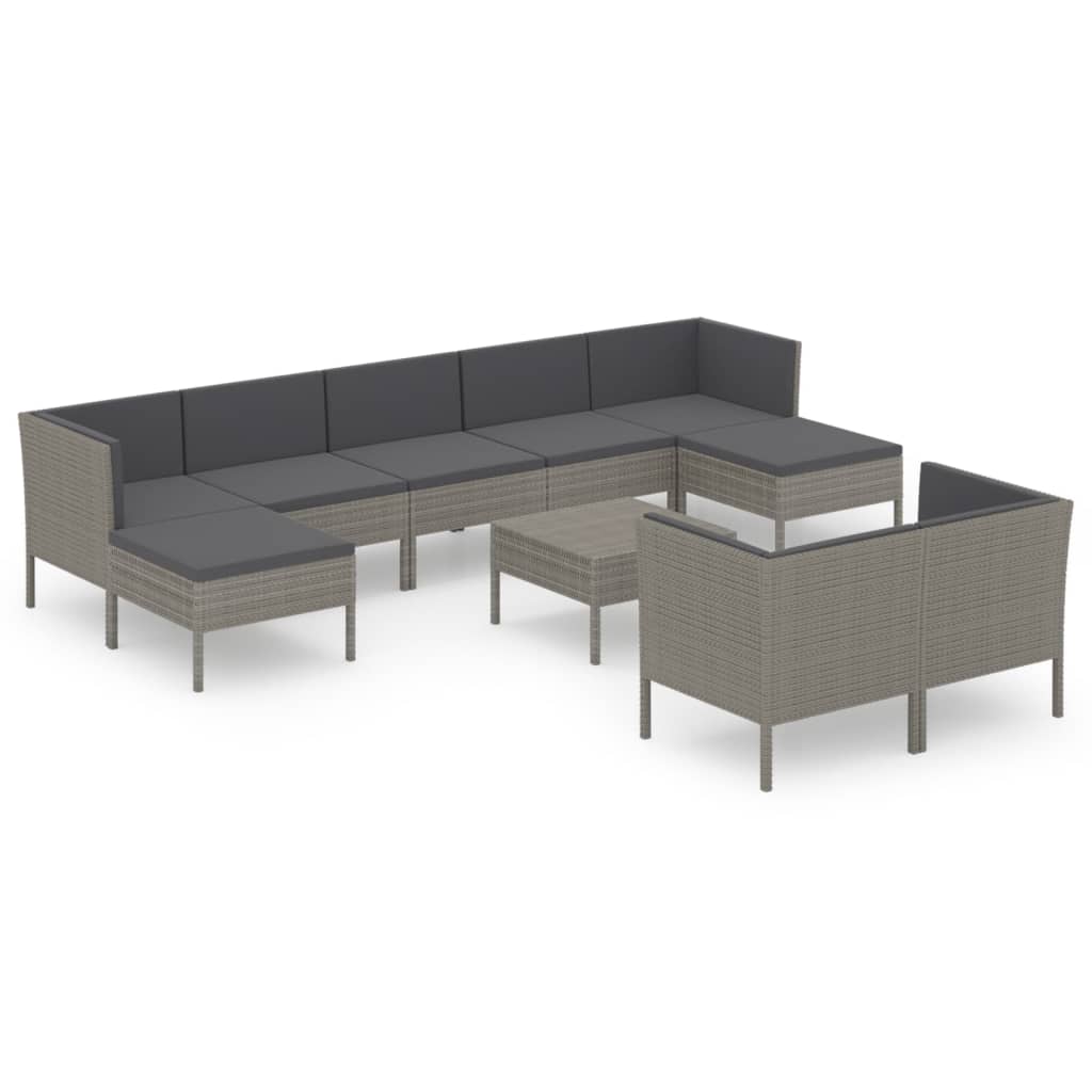 Set Divani da Giardino 10 pz con Cuscini in Polyrattan Grigio cod mxl 41990