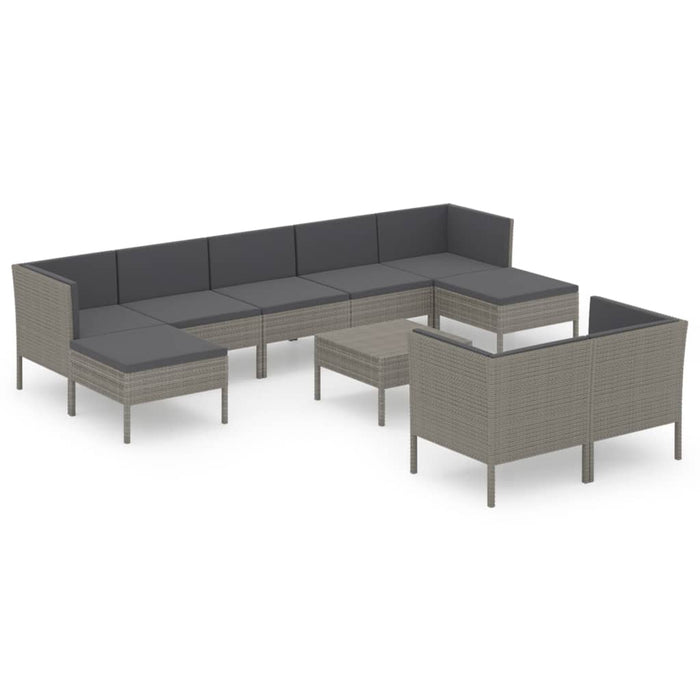 Set Divani da Giardino 10 pz con Cuscini in Polyrattan Grigio 3094578