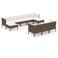 Set Divani da Giardino 10 pz con Cuscini in Polyrattan Marrone 3094579