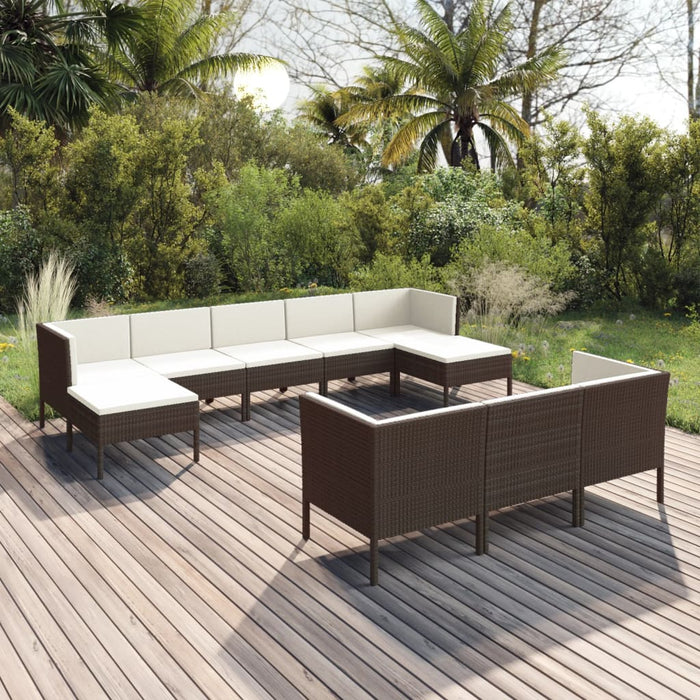 Set Divani da Giardino 10 pz con Cuscini in Polyrattan Marrone 3094579