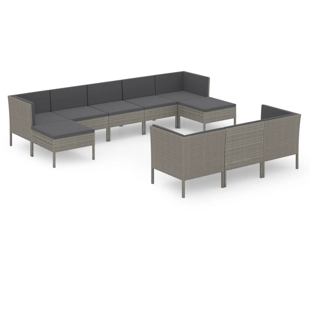 Set Divani da Giardino 10 pz con Cuscini in Polyrattan Grigio 3094582