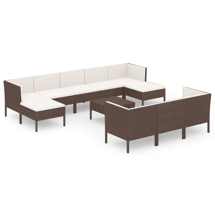 Set Divani da Giardino 11 pz con Cuscini in Polyrattan Marrone cod mxl 38488