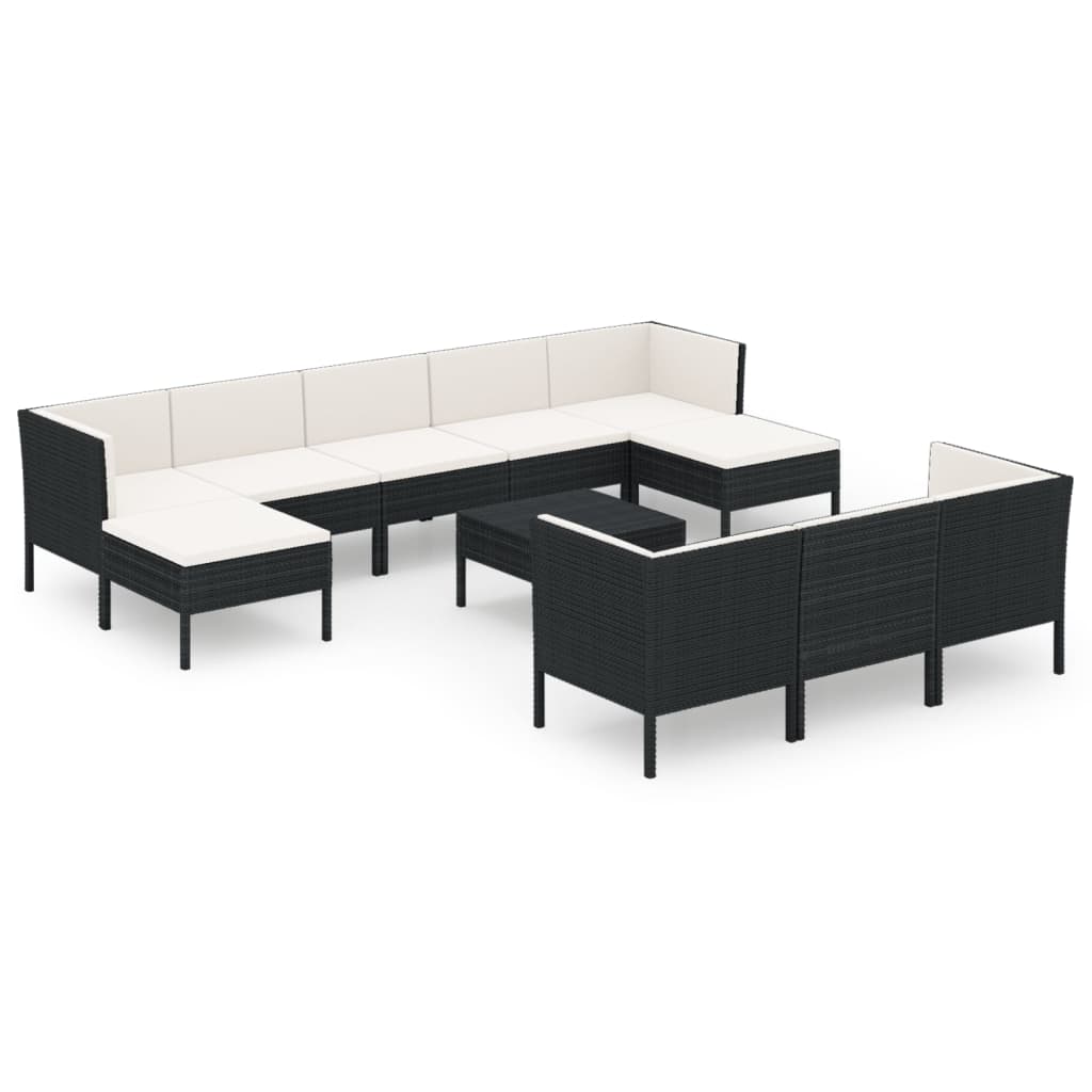 Set Divani da Giardino 11 pz con Cuscini in Polyrattan Nero 3094584