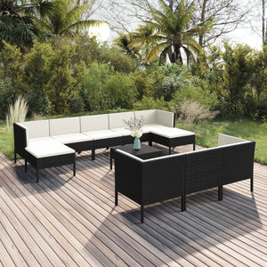 Set Divani da Giardino 11 pz con Cuscini in Polyrattan Nero 3094584