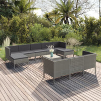 Set Divani da Giardino 11 pz con Cuscini in Polyrattan Grigio cod mxl 38494