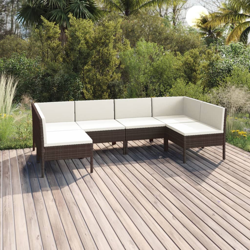 Set Divani da Giardino 6 pz con Cuscini in Polyrattan Marrone 3094587