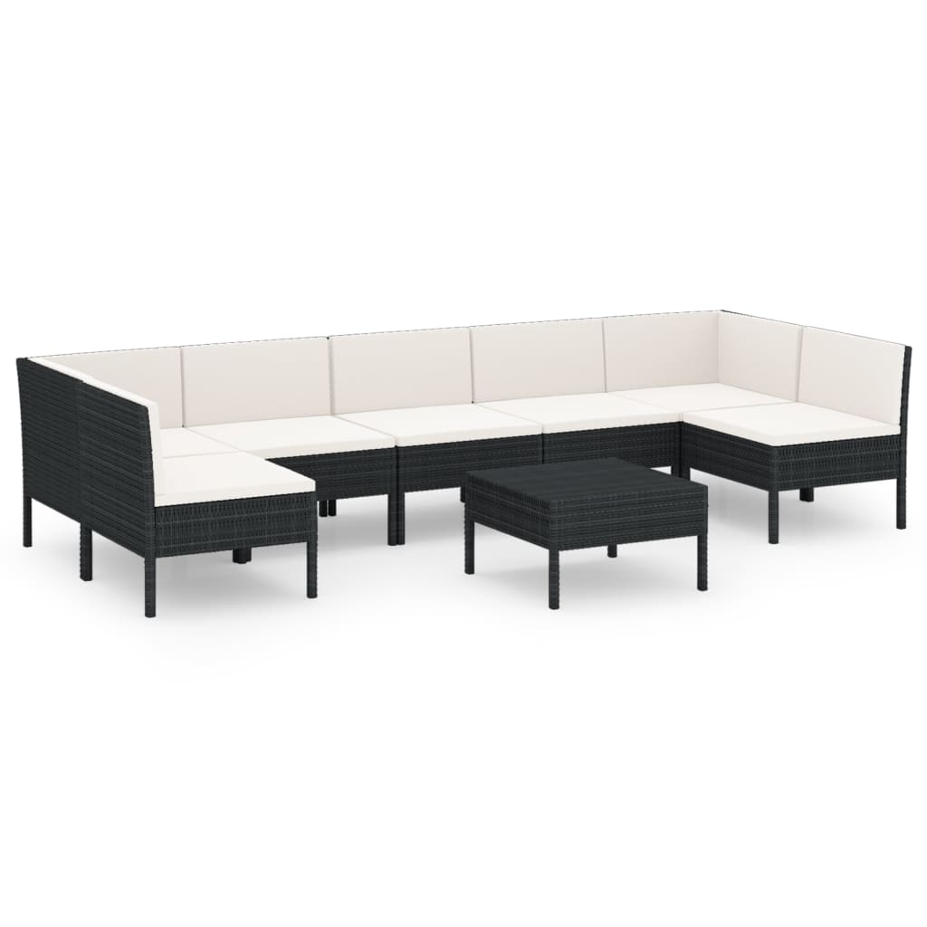 Set Divani da Giardino 8 pz con Cuscini in Polyrattan Nero 3094592