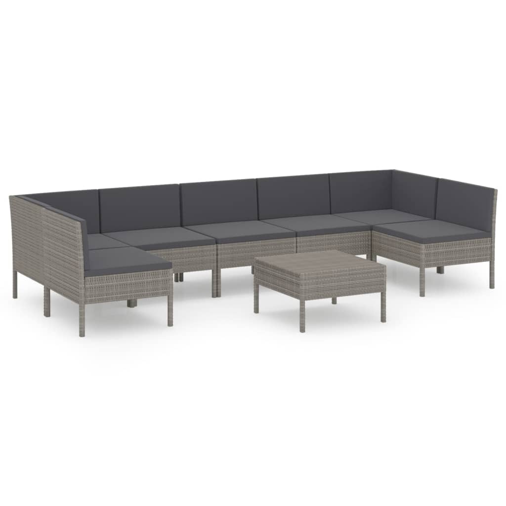 Set Divani da Giardino 8 pz con Cuscini in Polyrattan Grigio 3094594