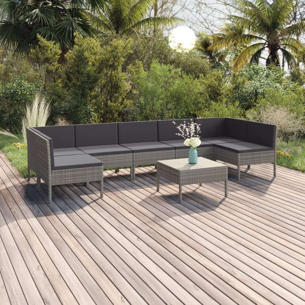 Set Divani da Giardino 8 pz con Cuscini in Polyrattan Grigio 3094594