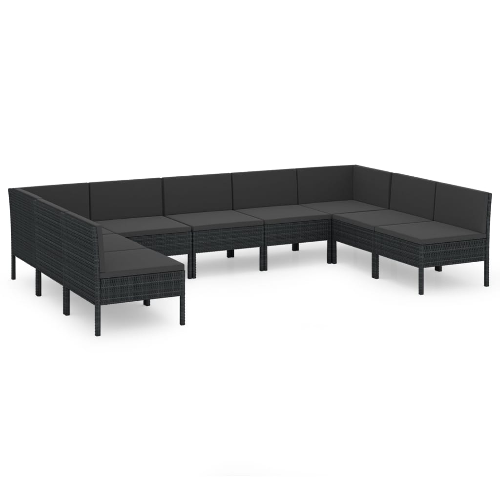 Set Divani da Giardino 9 pz con Cuscini in Polyrattan Nero cod mxl 38510