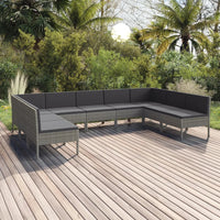 Set Divani da Giardino 9 pz con Cuscini in Polyrattan Grigio cod mxl 38500