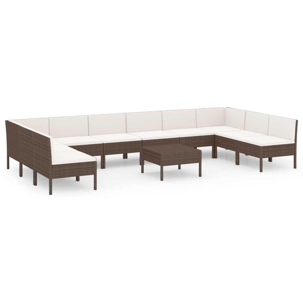 Set Divani da Giardino 11 pz con Cuscini in Polyrattan Marrone 3094599