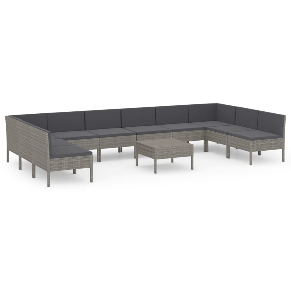 Set Divani da Giardino 11 pz con Cuscini in Polyrattan Grigio 3094602