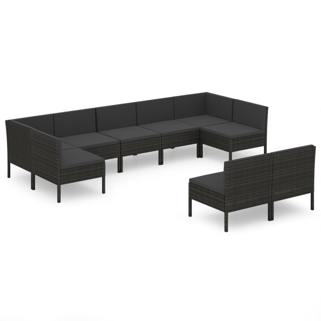 Set Divani da Giardino 9 pz con Cuscini in Polyrattan Nero cod mxl 38513