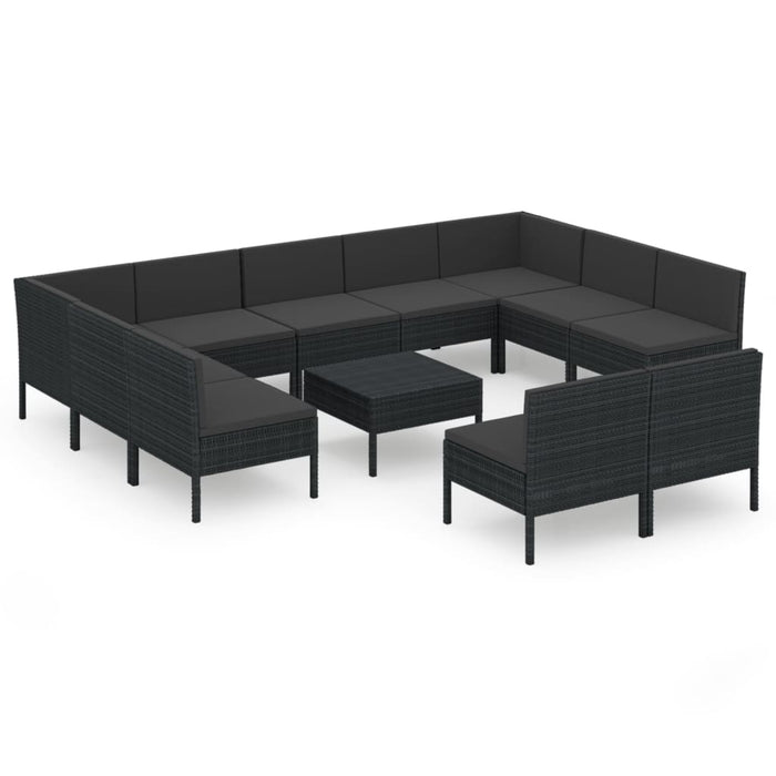 Set Divani da Giardino 12 pz con Cuscini in Polyrattan Nero 3094609