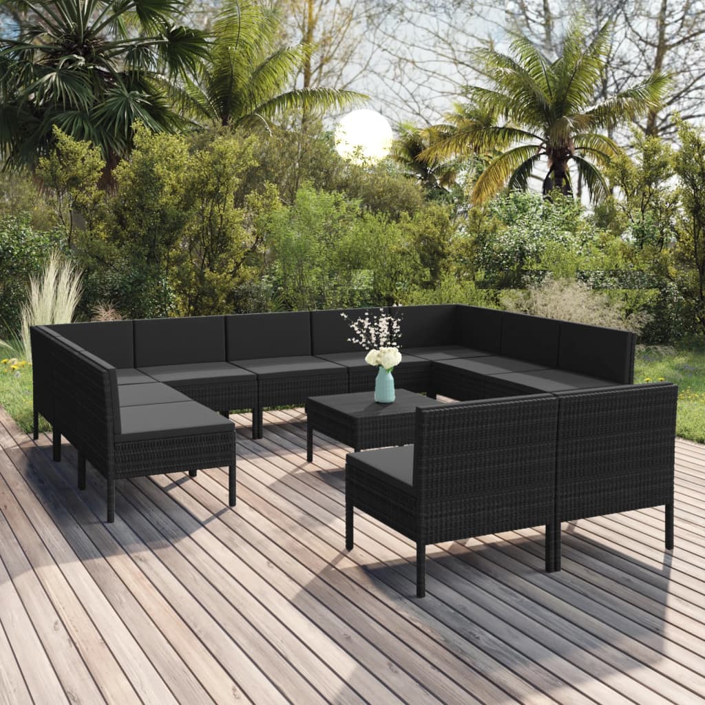 Set Divani da Giardino 12 pz con Cuscini in Polyrattan Nero 3094609