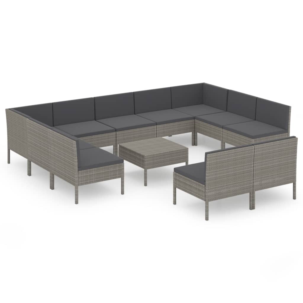 Set Divani da Giardino 12 pz con Cuscini in Polyrattan Grigio cod mxl 38516