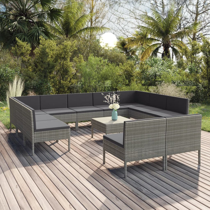 Set Divani da Giardino 12 pz con Cuscini in Polyrattan Grigio cod mxl 38516