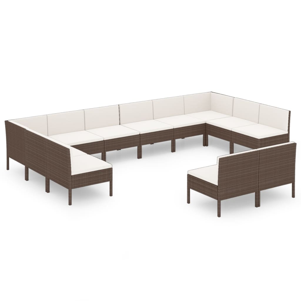 Set Divani da Giardino 12 pz con Cuscini in Polyrattan Marrone 3094611