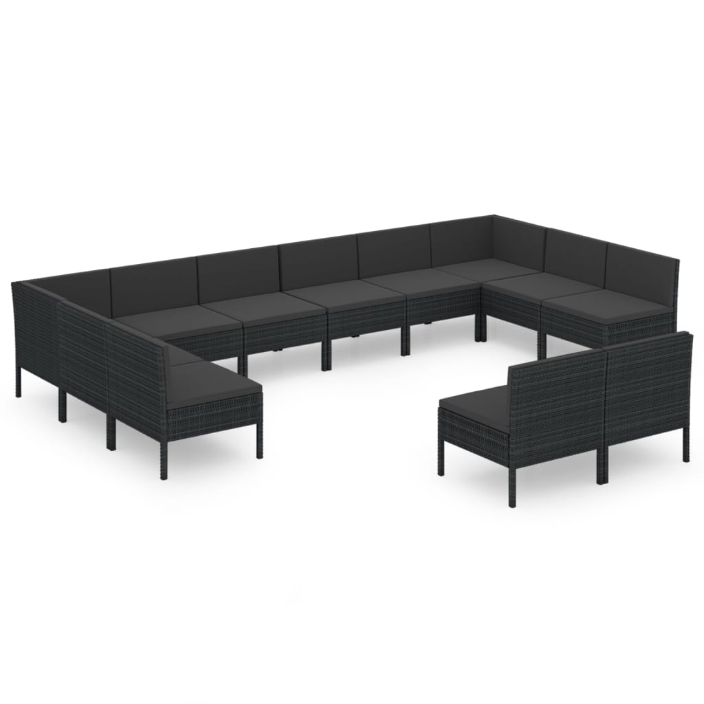 Set Divani da Giardino 12 pz con Cuscini in Polyrattan Nero 3094613