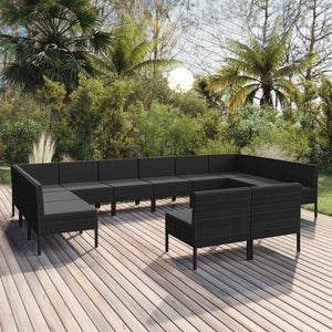 Set Divani da Giardino 12 pz con Cuscini in Polyrattan Nero 3094613