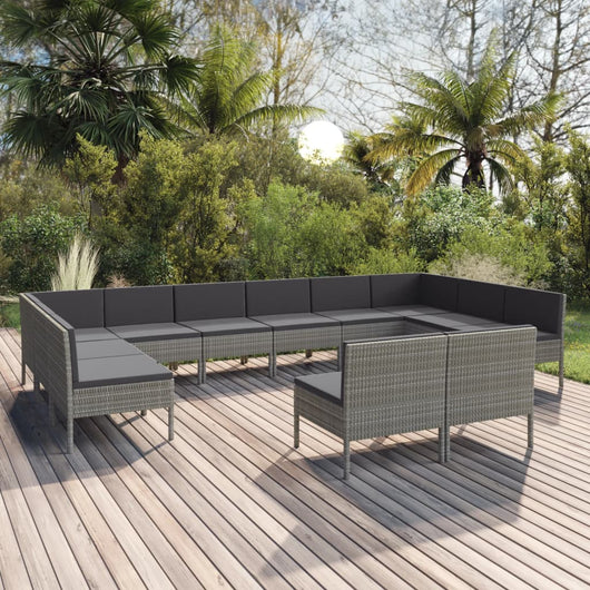 Set Divani da Giardino 12 pz con Cuscini in Polyrattan Grigio cod mxl 38520