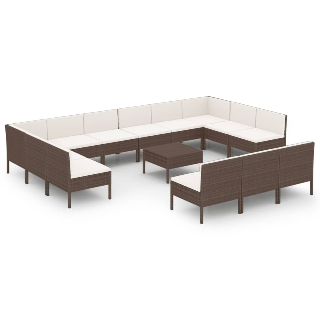 Set Divani da Giardino 14 pz con Cuscini in Polyrattan Marrone cod mxl 38521